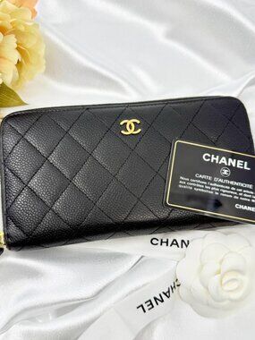 Chanel Quilted Wallet Caviar Leather